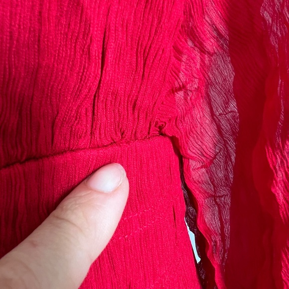 Long sleeve chiffon Red Mini Dress - Picture 10 of 14